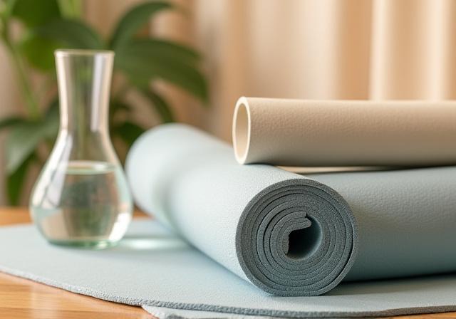 A serene yoga studio interior with sunlight